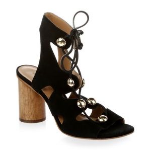 Rebecca Minkoff Black Velvet Shoes with Wooden Heal